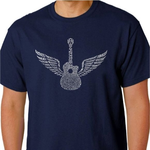 LA Pop Art Other - LA Pop Art NWT Amazing Grace lyrics graphic guitar with wings tee men's size XL